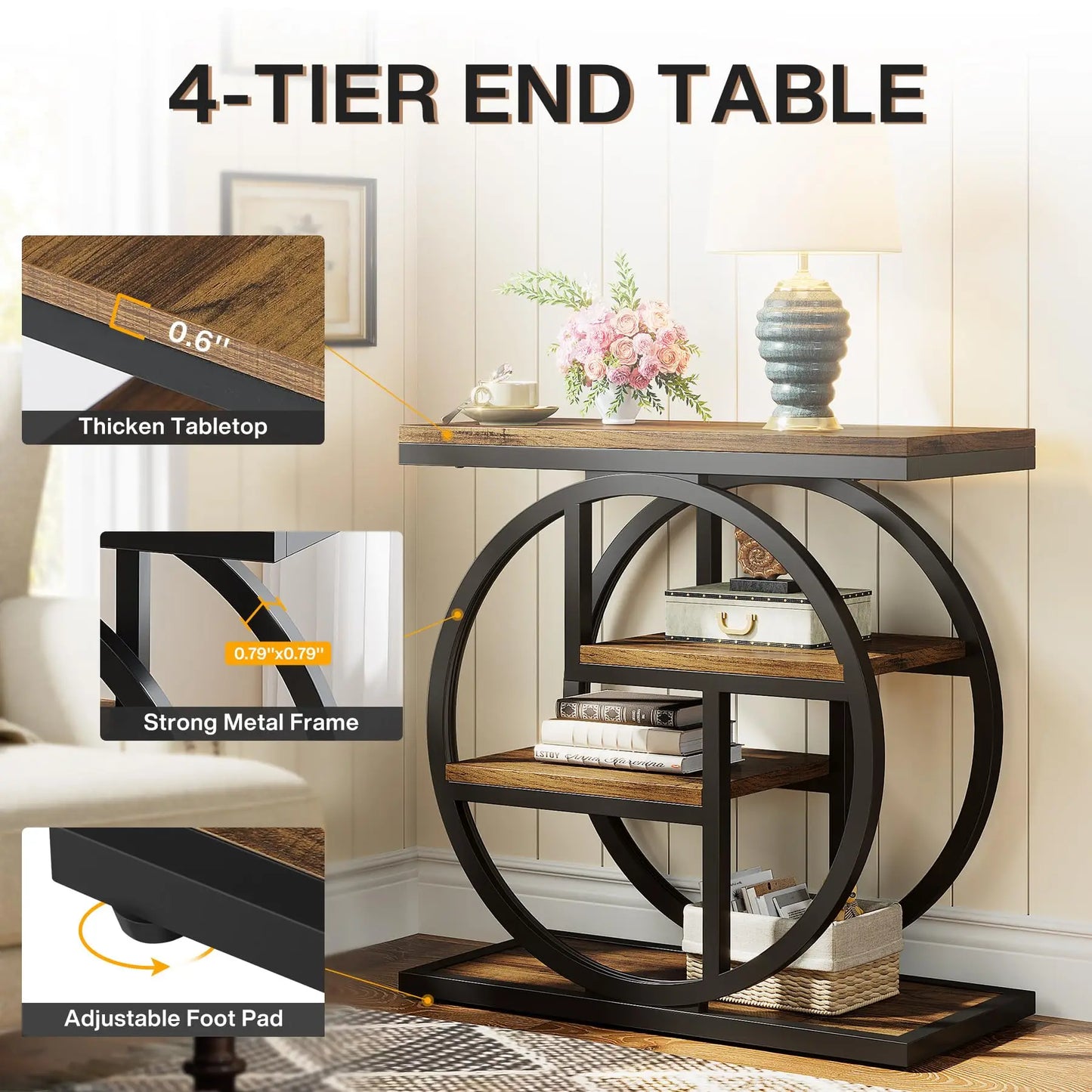 Tribesigns End Table for Living Room, 4-Tier Narrow Side Table with Storage Shelves