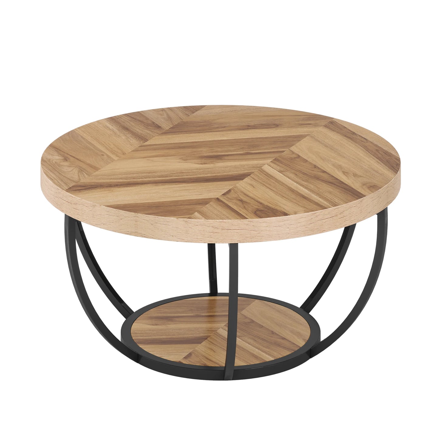 Tribesigns 31.7" Round Coffee Table, Industrial 2-Tier Circle Coffee Table with Storage Shelves