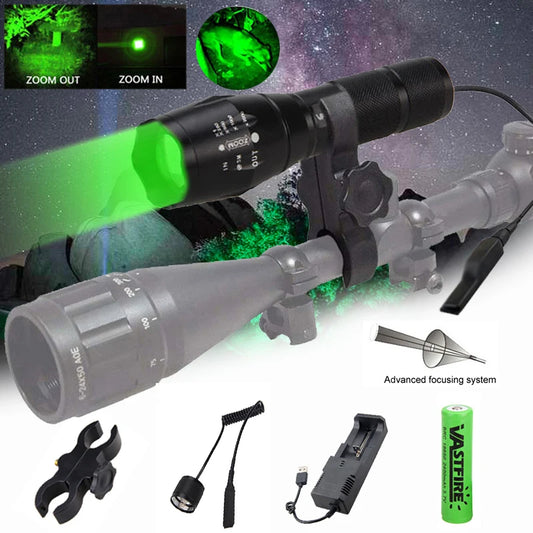 5000LM Green/Red/White Light Hunting Flashlight Tactical LED Torch +Remote Pressure Switch