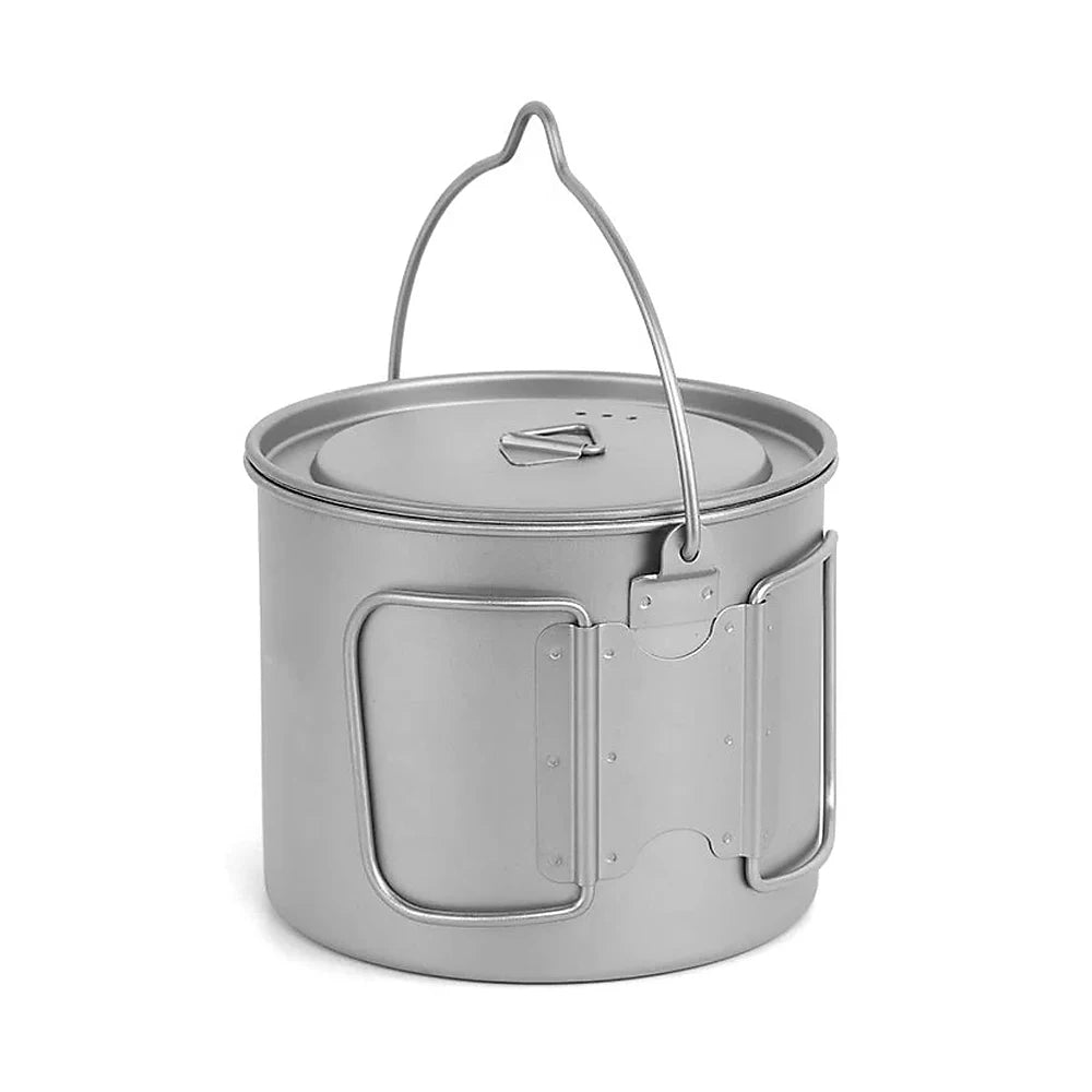 1100ml Titanium Pot Ultralight Portable Hanging Pot with Lid and Foldable Handle