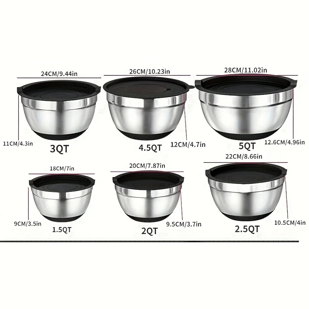 17pcs, Stainless Steel Mixing Bowl Set Mixing Bowls With Lids Grater Attachment