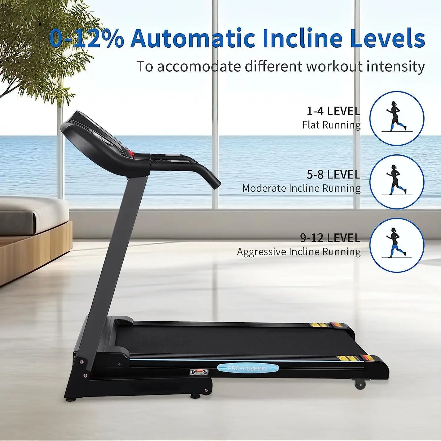 Treadmill with Auto Incline Folding Treadmill 12% Incline 2.5 Horse Power 15 Preset for Home Use