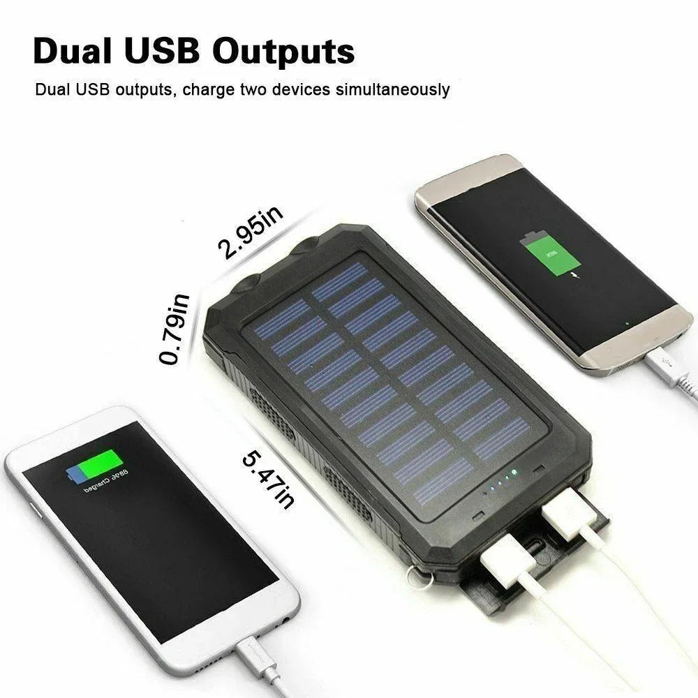 Solar 80000mAh Power Bank Outdoor Waterproof Spare Battery External Dual USB Powerbank