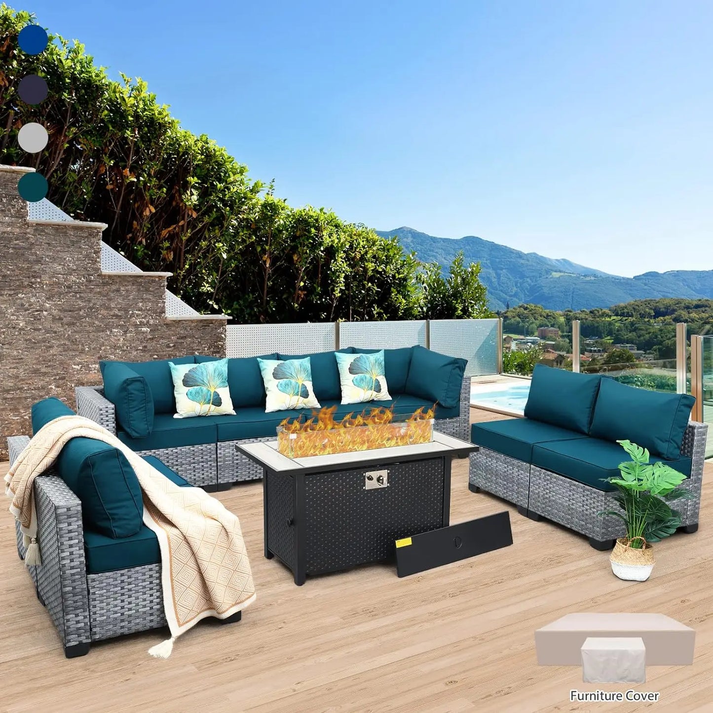 Patio Furniture Sectional Sofa Set9Pieces Outdoor Wicker Furniture Couch Large-size Storage Table