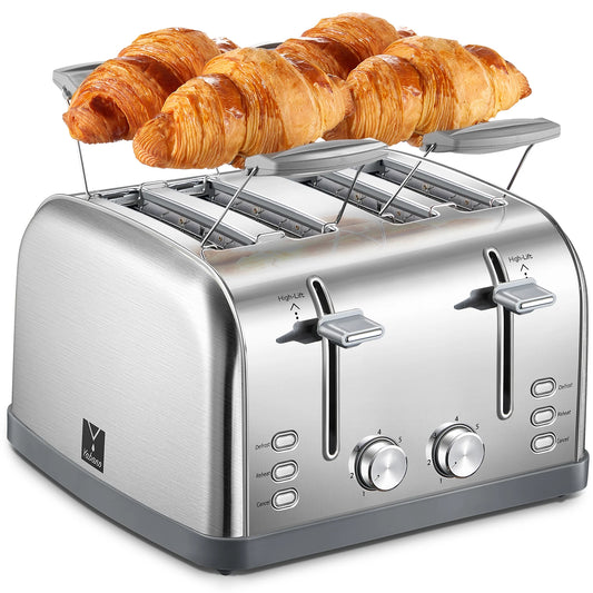 Toaster 4 Slice, Extra Wide Slots, Stainless Steel with High Lift Lever, Bagel and Muffin Function