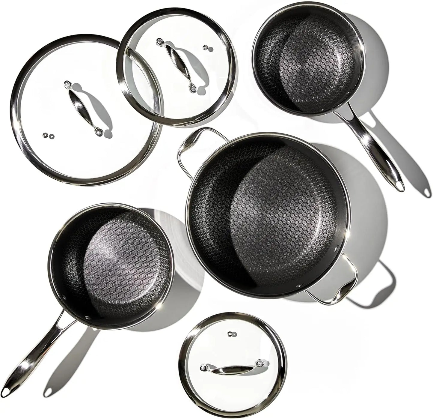 Hybrid Nonstick 6-Piece Pot Set with Trivets, 2, 3, and 8-Quart Pots with Tempered Glass Lids