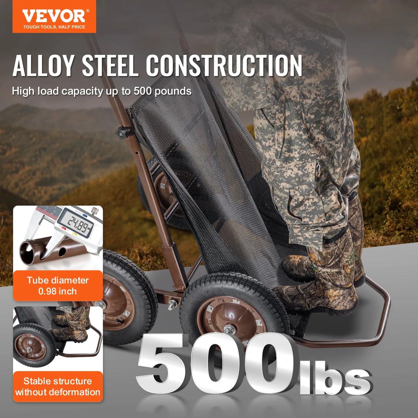 VEVOR Deer Cart 500 LBS Folding Game Cart Deer Cart Game Hauler Heavy-Duty Game Utility Gear Dolly