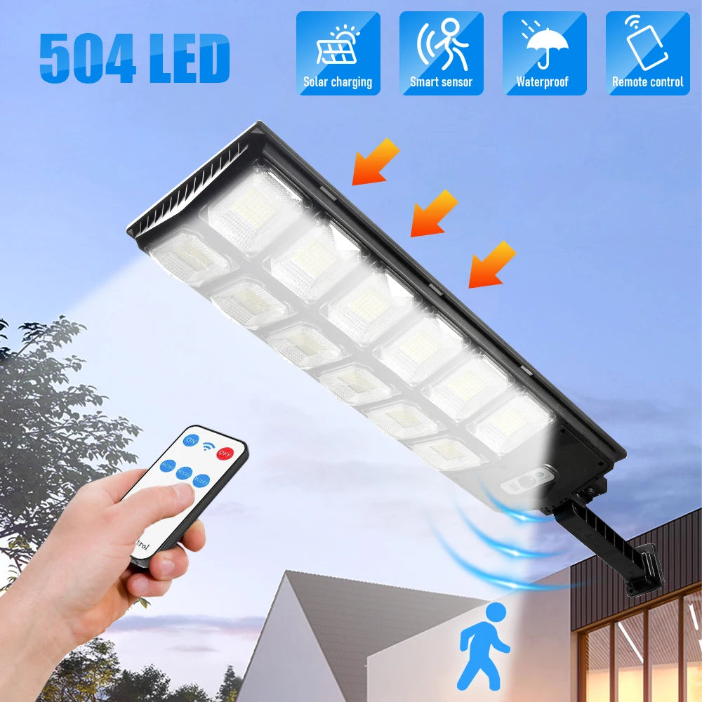 504 LED Powerful Solar Lights Outdoor Motion Sensor External Waterproof Street Light