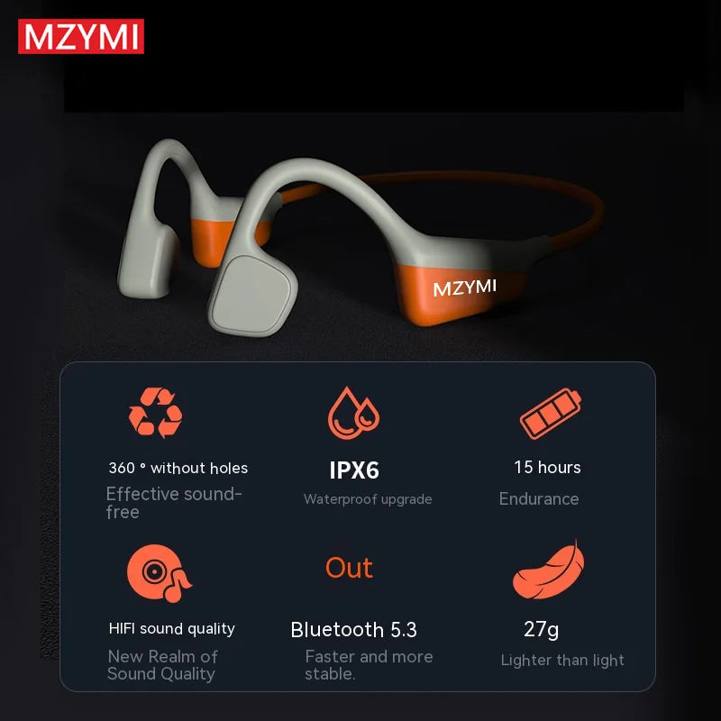 MZYMI A20 Bone Conduction Headphone Wireless Neckband Bluetooth Headset With Mic For Android iOS