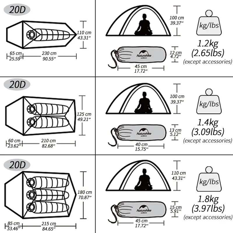 Naturehike Cloud Up 2 Tent Ultralight 20D 210T Outdoor Camping Hiking Cycling Travel Tents Footprint