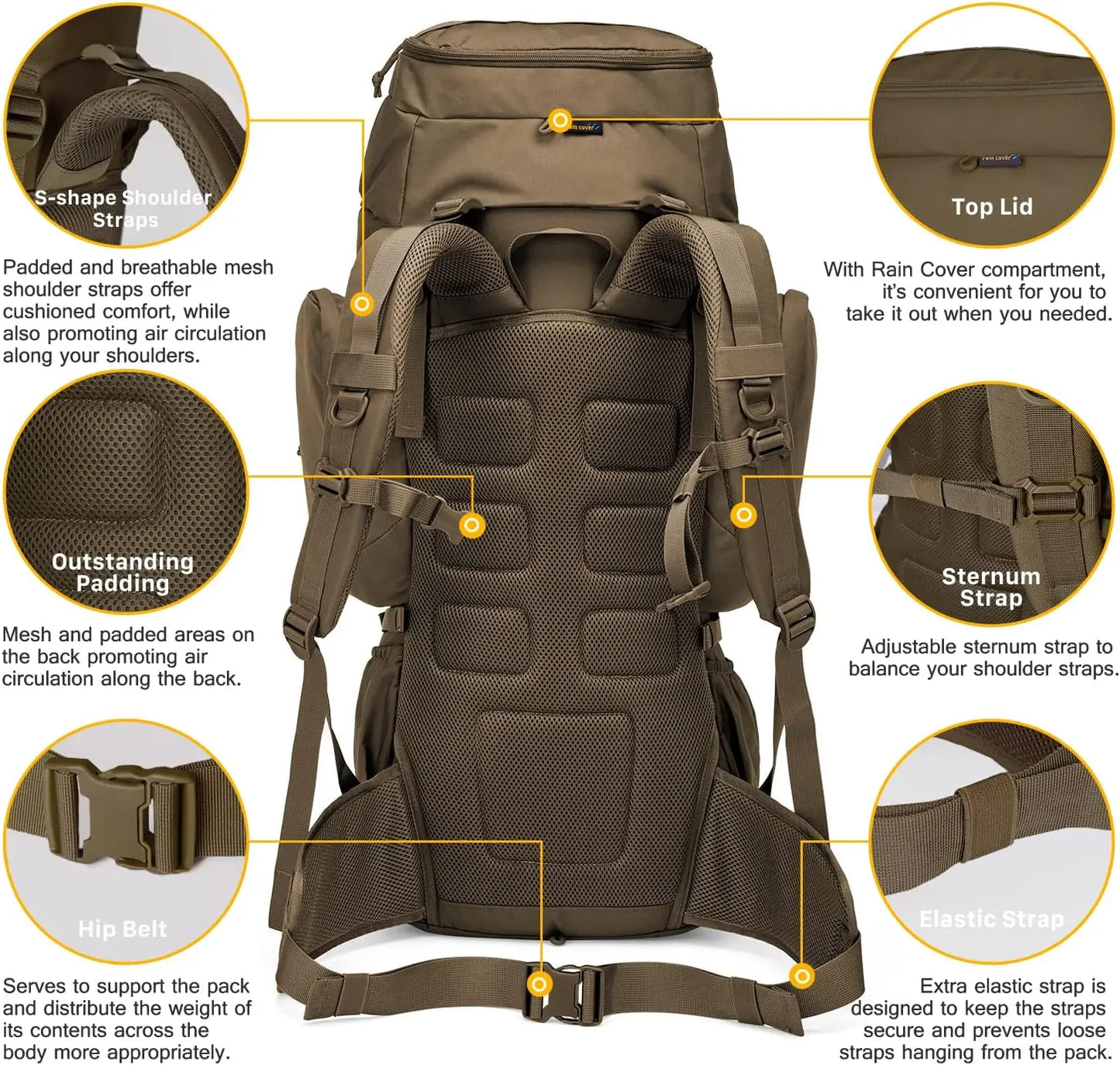 Military Internal Frame Backpack for Hiking,Camping,Hunting,Rucksack Backpack with Rain Cover