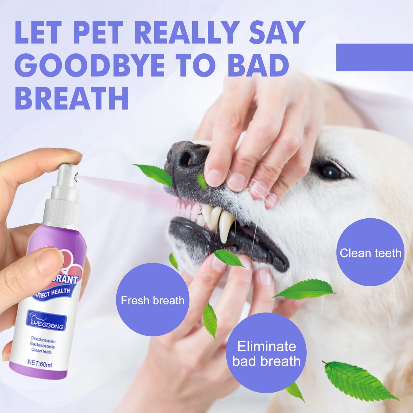 Pet Teeth Cleaning Spray Dog Cat Teeth Calculus Stain Remover Deodorant Kitten Halitosis Bad Breath Treatment Pet Oral Care Tool