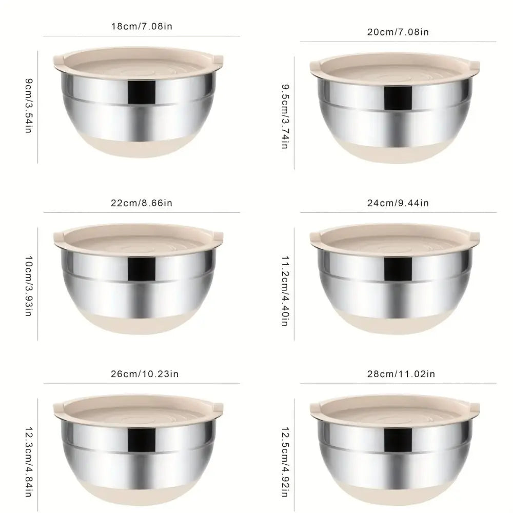 Mixing Bowls with Airtight Lids Set SteelBowls with Grater Attachments,Non-Slip Bottoms