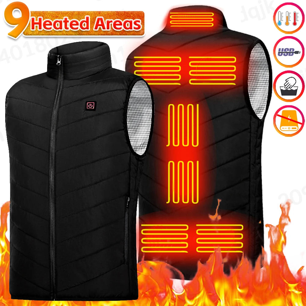 9 Heated Vest Zones Electric Heated Jackets Men Women Sportswear Heated Coat Graphene