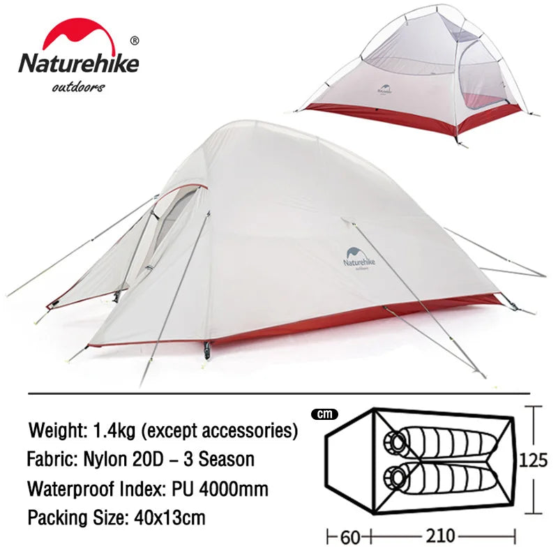 Naturehike Cloud Up 2 Tent Ultralight 20D 210T Outdoor Camping Hiking Cycling Travel Tents Footprint