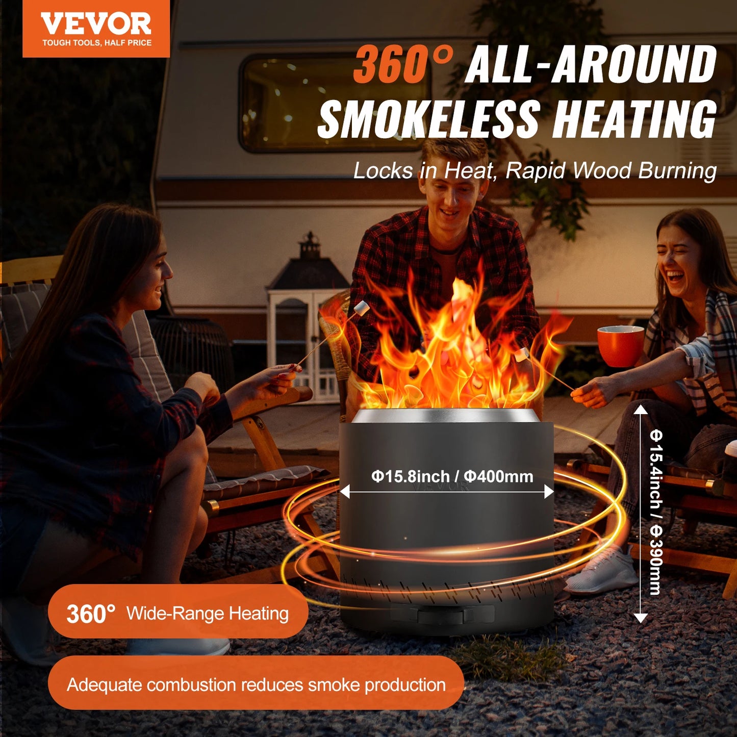 VEVOR Smokeless Fire Pit Stove Bonfire Wood Burning Fireplaces Removable Ash Pan  Stainless Steel