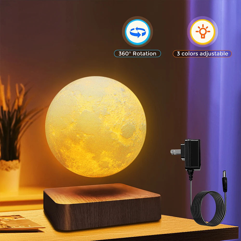 Levitating Moon Table Lamp, Magnetic Floating Night Light With 3 Lighting Modes