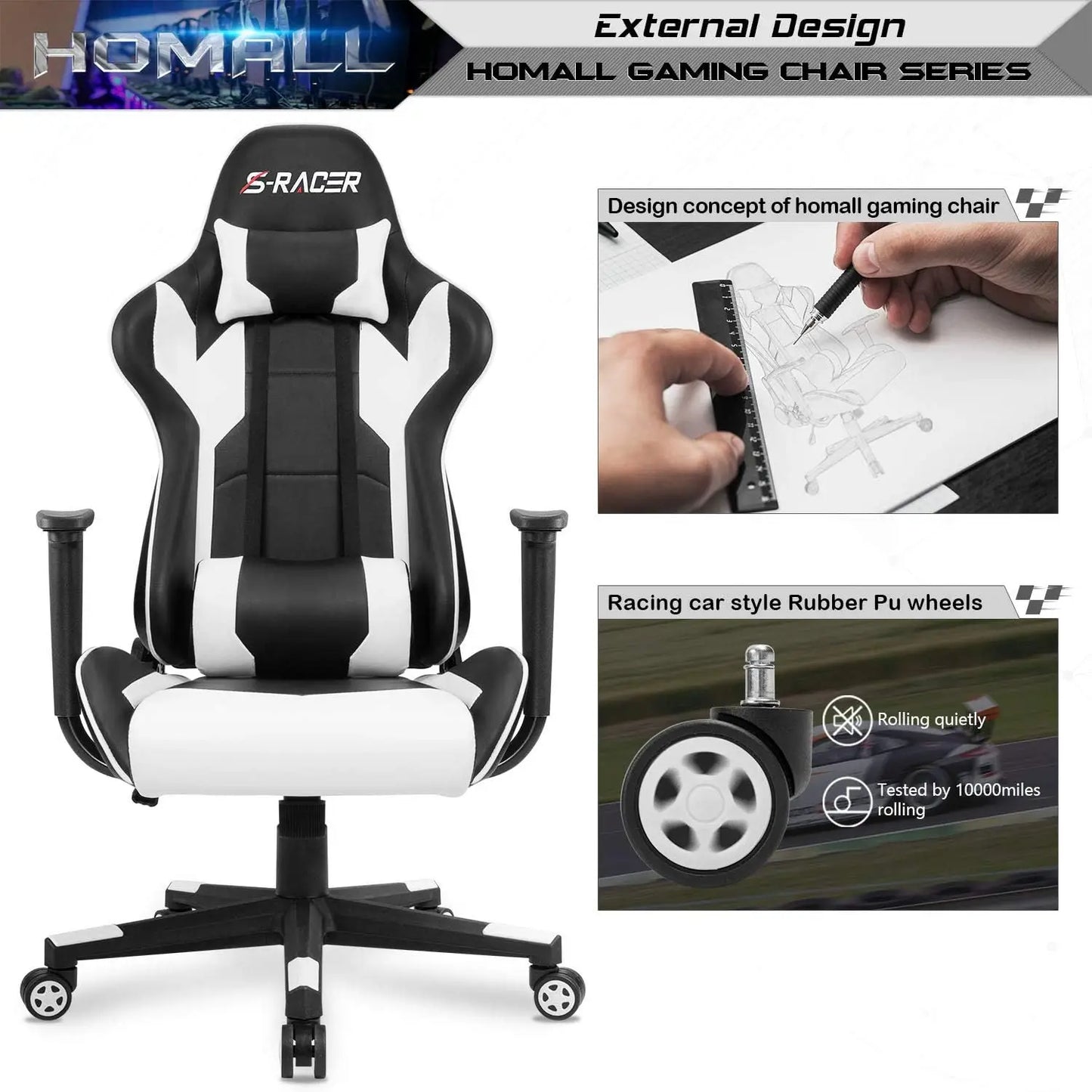 Gaming Chair, Office Chair High Back Computer Leather Desk Chair Racing Executive Ergonomic