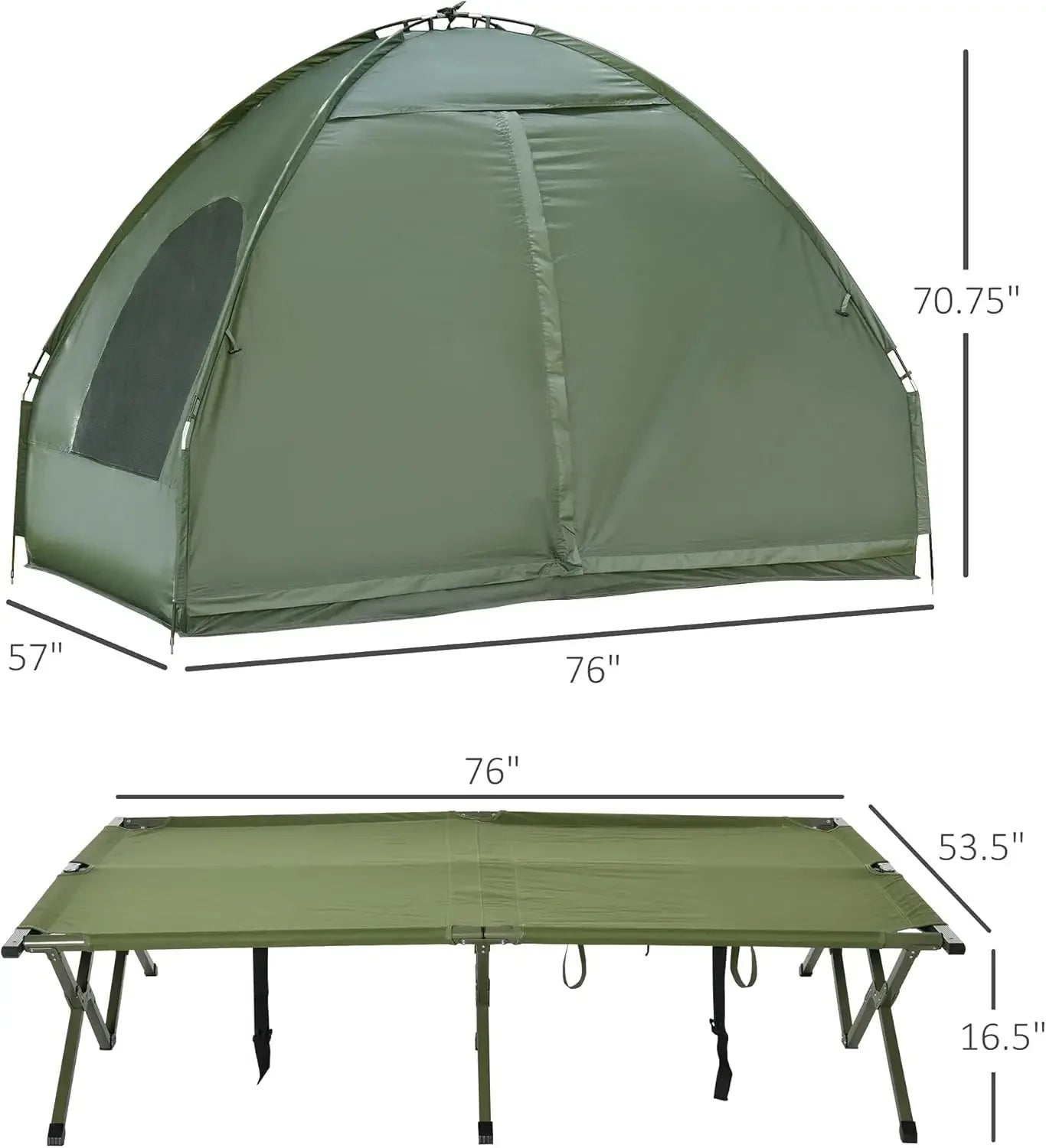 2 Person Camping Cot with Tent, Bedspread and Thick Air Mattress, 4-in-1 Elevated Camping Bed Tent