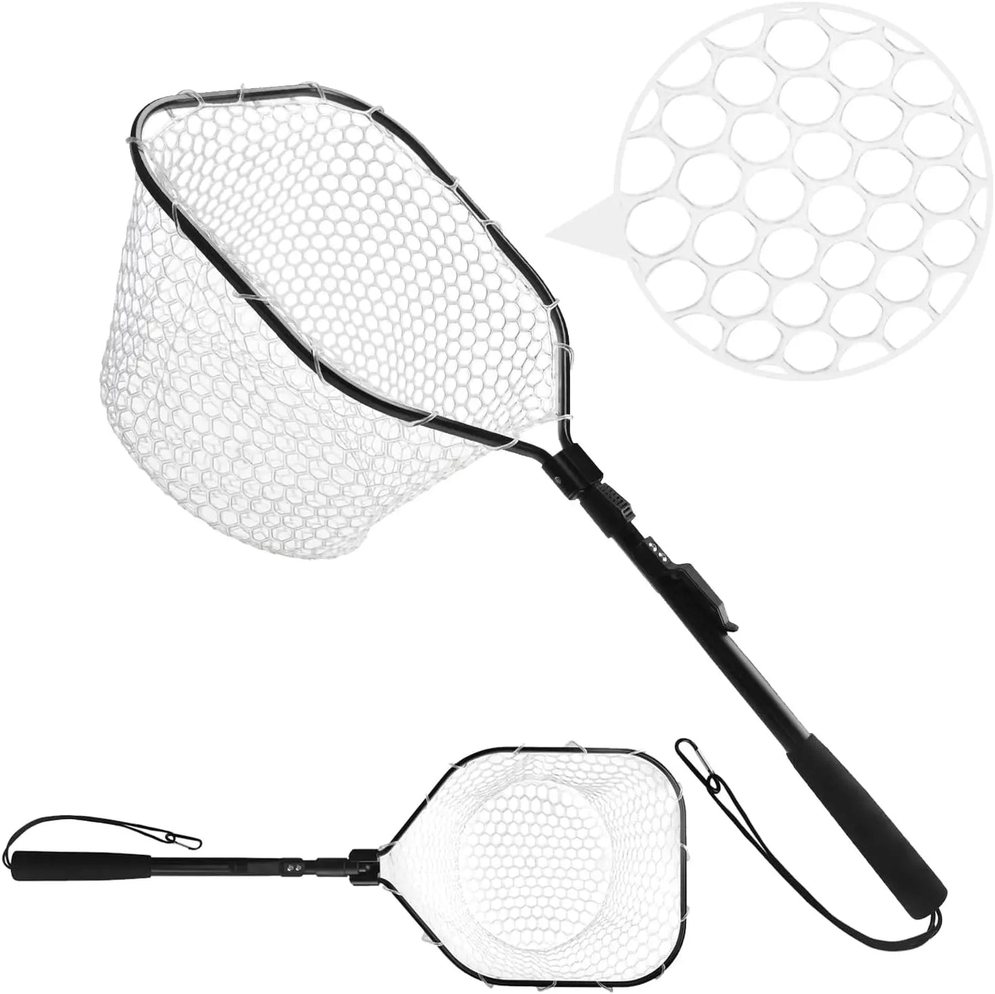 Fly Fishing Landing Net Soft Rubber Mesh Catch Release Fish Net Lightweight Portable Landing Net