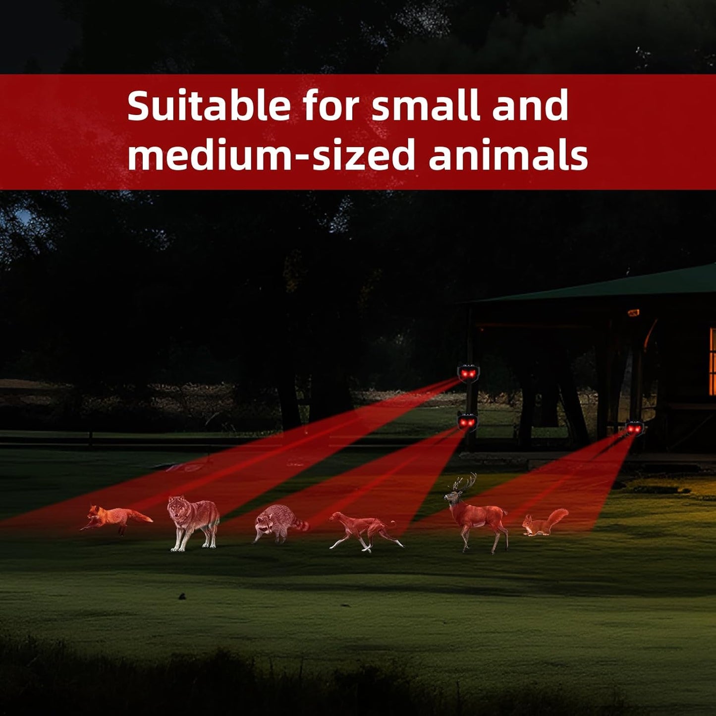 4 Pack Solar Animal Repeller with Red LED Lights Outdoor Night Guard Animal Predator Repellent