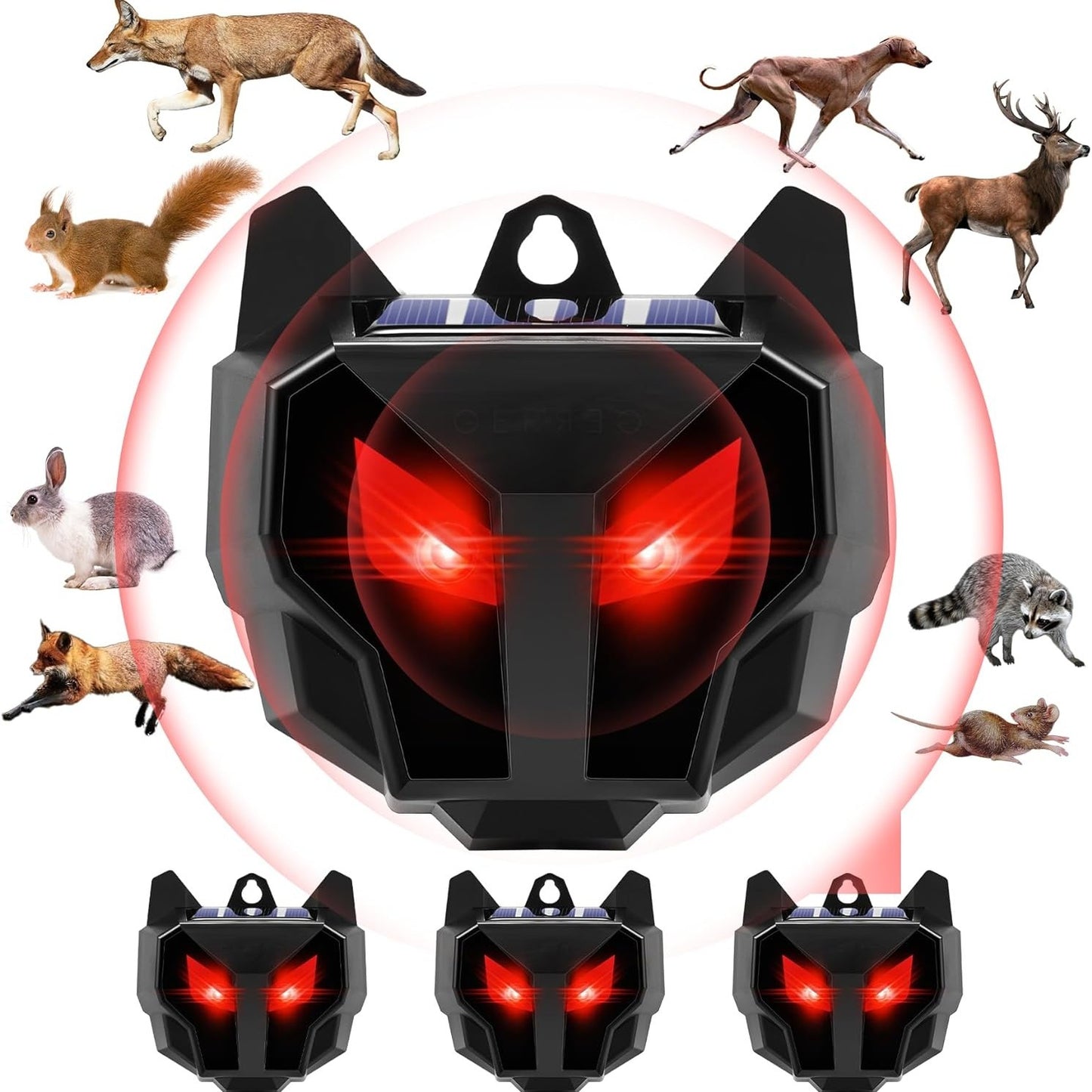 4 Pack Solar Animal Repeller with Red LED Lights Outdoor Night Guard Animal Predator Repellent