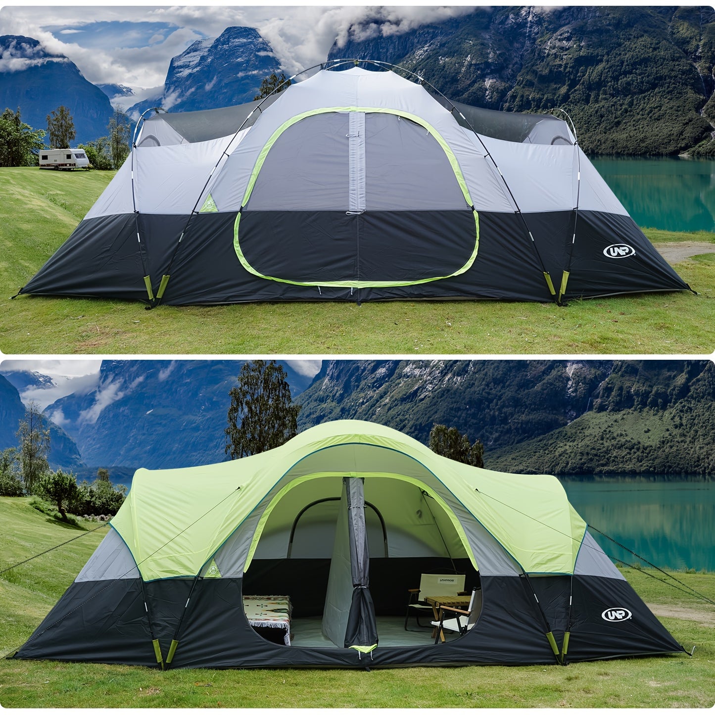 10-Person Extra-Large Family Tent - Spacious, Waterproof, Weather Resistant, Easy Up, 5 Large Mesh